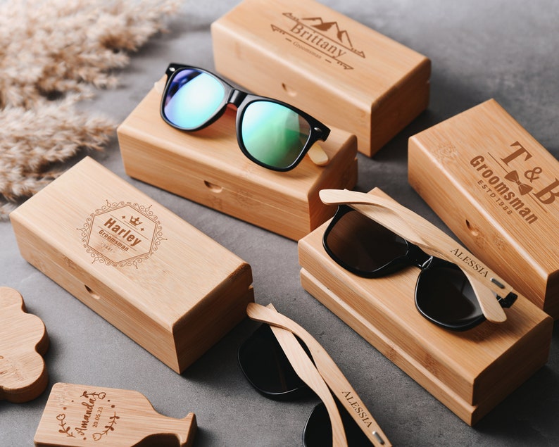Custom Engraved Wooden Sunglasses, Personalized Groomsmen Gift Set, Trendy Best Man Proposal Idea, Unique Gift for Him image 9
