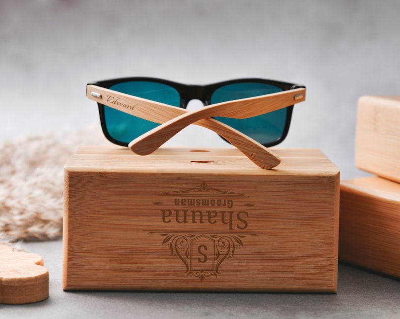 Custom Engraved Wooden Sunglasses, Personalized Groomsmen Gift Set, Trendy Best Man Proposal Idea, Unique Gift for Him image 3