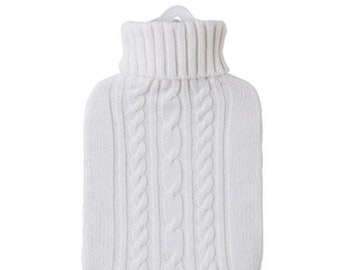1.8 Litre Classic Comfort Rubberless Hot Water Bottle With Premium White Cable Knitted Cover - Perfect For Aches, Cramps & Pain Relief