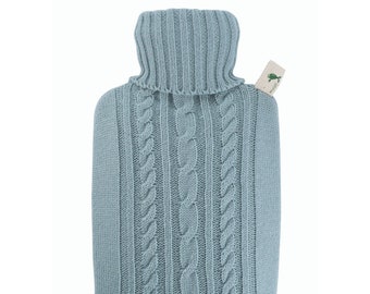 1.8 Litre Classic Comfort Rubberless Hot Water Bottle With Premium Pastel Blue Cable Knitted Cover - Perfect For Aches, Cramps & Pain Relief