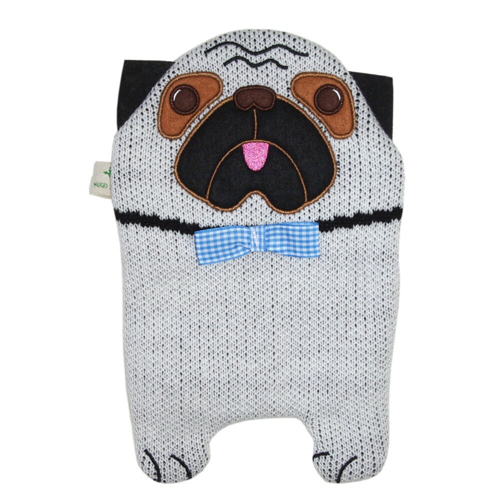 0.8 Litre Classic Comfort Eco Sustainable Hot Water Bottle With Premium Pug Dog Soft Knit Cover - Perfect For Kids & Children - Keeping Warm