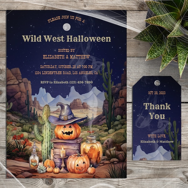 Halloween Wild West Party Invitation w/ Thank You Tag, Country Western Halloween Invite, Old West Digital Editable Printable Template #L17