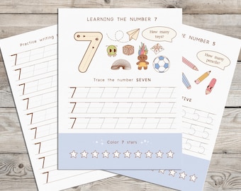 Preschool Number Worksheets, Number Tracing 1-10, Pre-K Math Workbook, Homeschool Activities for Toddlers, Printable 20-Page PDF File #L38