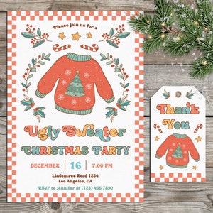 Retro Ugly Christmas Sweater Invitation, Groovy Ugly Sweater Party Invite, Fun Holiday Invite, Digital Ugly Sweater Invitation Template #L29