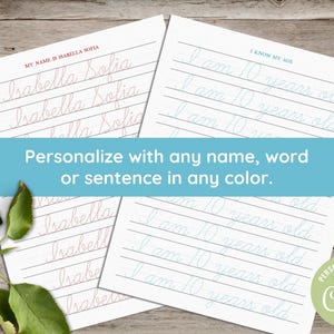 Cursive Handwriting Practice Sheet, Custom Name Tracing Worksheet, Learn to Write Alphabet & Numbers Script Printable Editable Template #L38 image 2