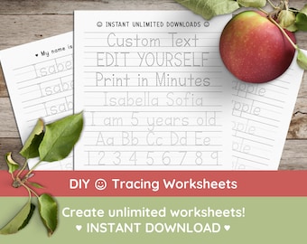 Custom Name Tracing Worksheet, Personalized Handwriting Practice Sheets, Learn to Write Alphabet & Numbers, Printable Editable Template #L38