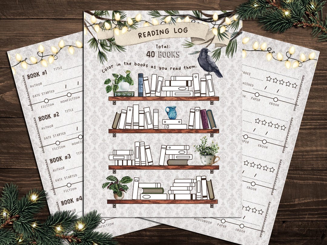 Tracking Books Read Bookshelf Reading Tracker for 40 Books, Vintage Reading Log for ...