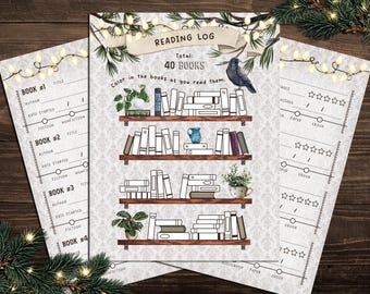 Bookshelf Reading Tracker for 40 Books, Vintage Reading Log for Tracking Books, Books Read Reading Record, Printable 11-Page PDF File #L42