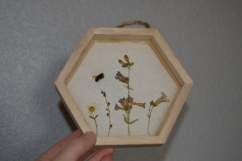 honeycomb wooden bee floral wall hanging made with real bees sealed in resin image 3