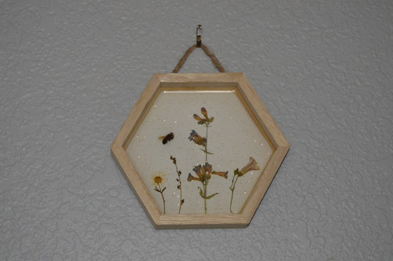 honeycomb wooden bee floral wall hanging made with real bees sealed in resin image 1