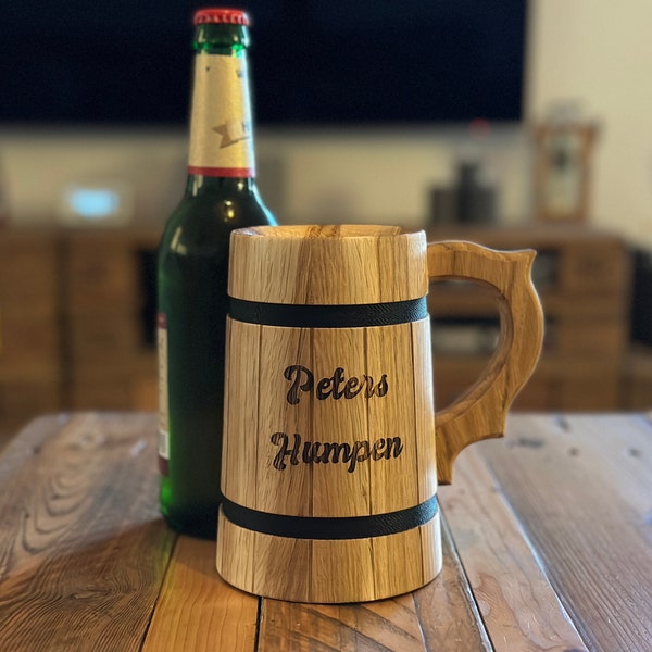 Personalized beer mug made of oiled oak - rustic tankard mug coated on the inside