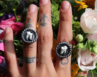 Fox Molar Tooth Sterling Silver Ring: Handmade Statement Jewelry