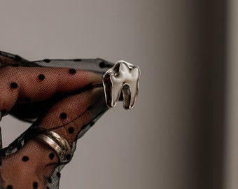 Fox Tooth Sterling Silver Ring: Handmade Real Animal Teeth Jewelry
