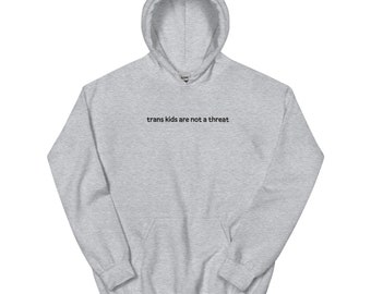 EMBROIDERED Trans Kids Are Not A Threat Hoodie (50% of proceeds donated to TJFP and Trans Texas)