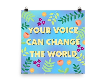 Your Voice Can Change the World Print (Turquoise/Blue) - 100% of proceeds split between Lebanese Red Cross & Lebanese Food Bank