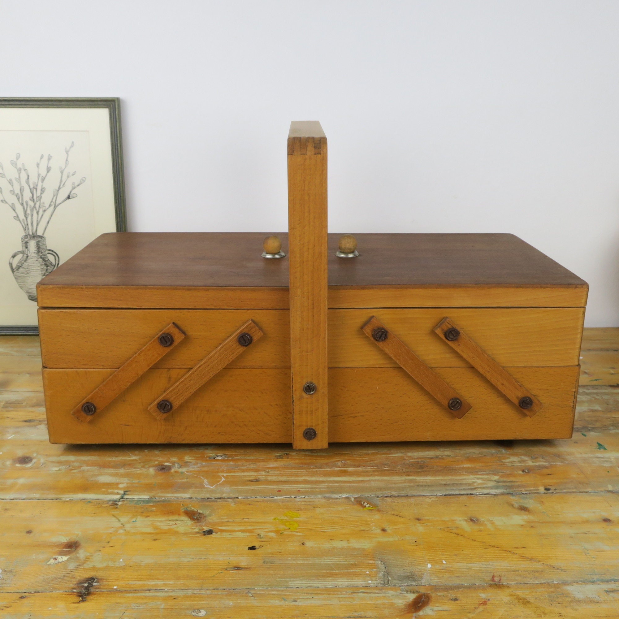 Vintage wooden sewing box wooden storage with compartments Etsy