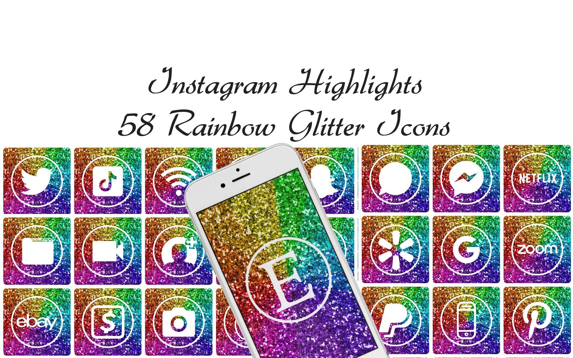 Rainbow Glitter Instagram Icons Rainbow Instagram Stories Etsy