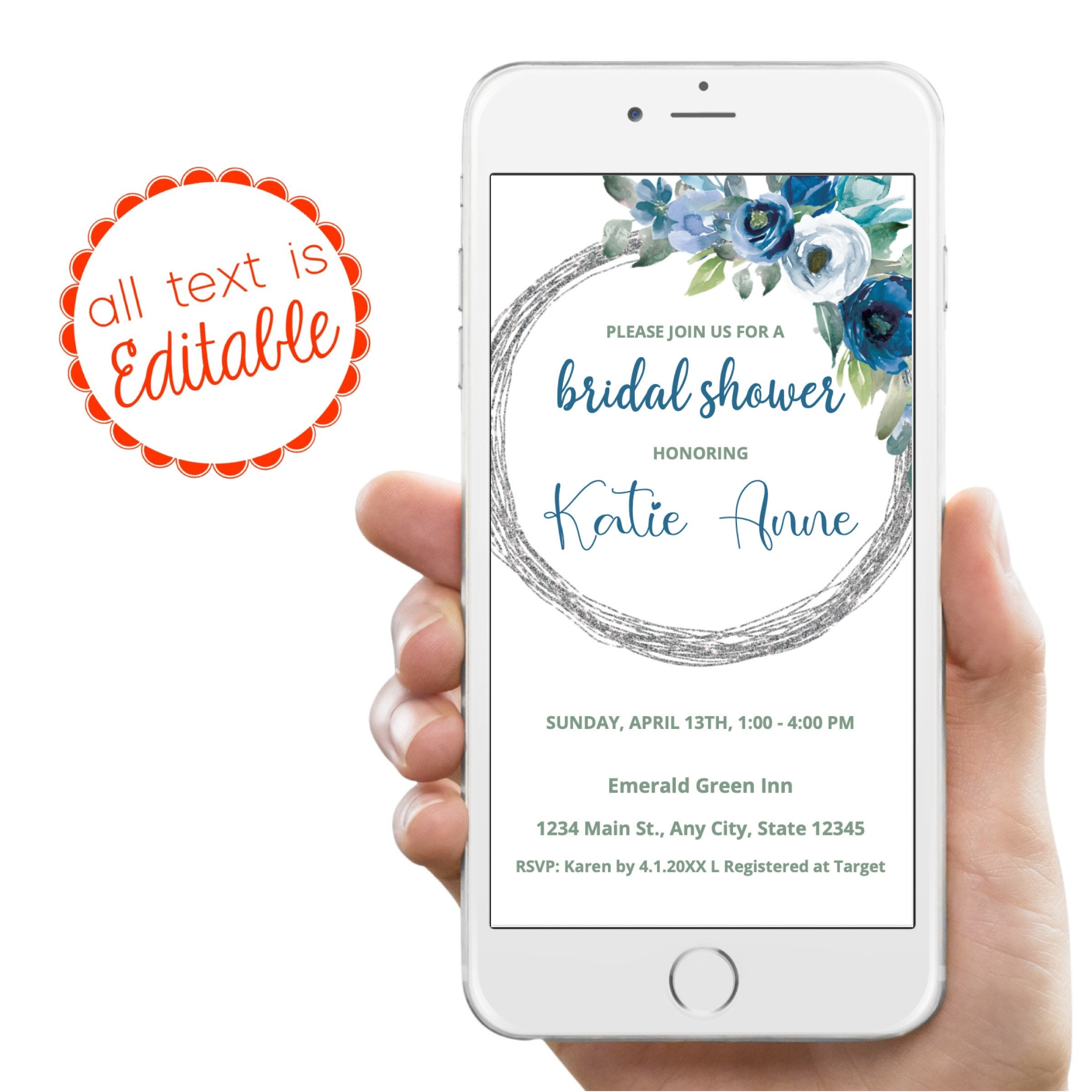 BRIDAL SHOWER EVITE Bridal Shower Textable Template Navy Etsy