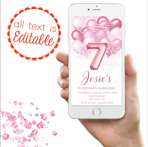 7th Birthday Invitation Seventh Birthday Invitation Pink - Etsy