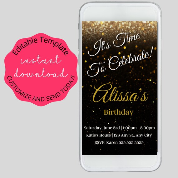 Birthday Party Invitation Digital Phone Invitation Etsy