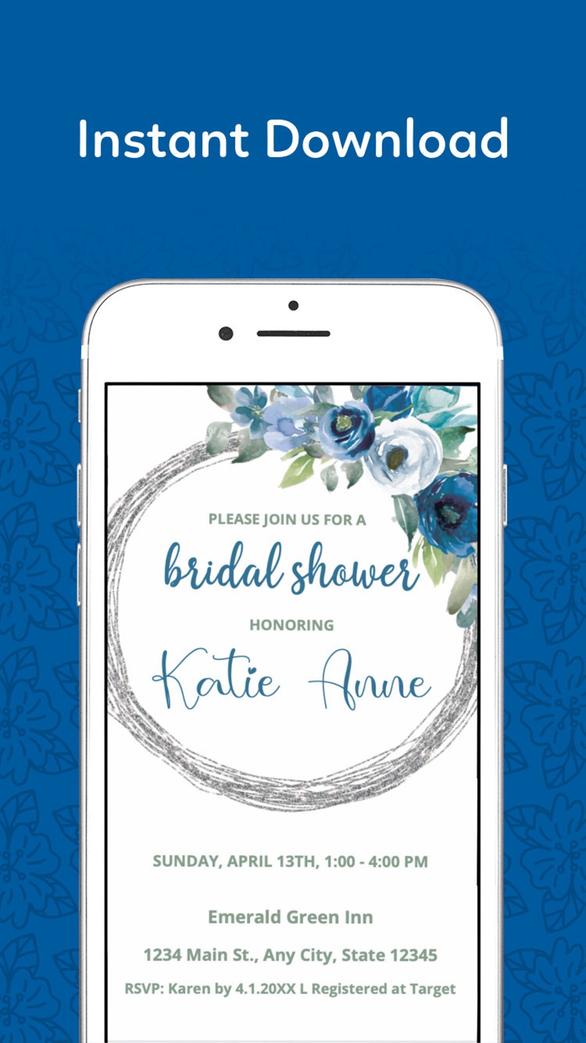 BRIDAL SHOWER EVITE Bridal Shower Textable Template Navy Etsy España