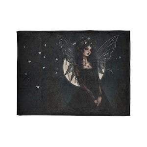 Victorian Goth Fairy with Moon & Night Sky Blanket (AI Generated Art) , Soft Polyester | Multiple Sizes