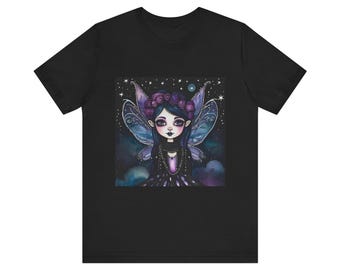 Cute whimsical goth fairy with tie dye wings and purple rose crown Adult Unisex Jersey Short Sleeve Tee
