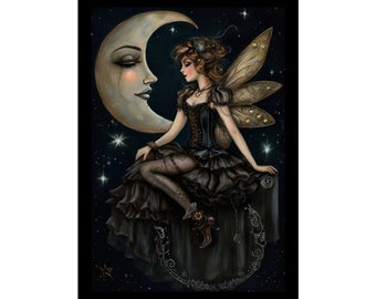 Urzekająca wiktoriańska sztuka steampunkowa Fairy Moon AI plakat - matowy wydruk pionowy