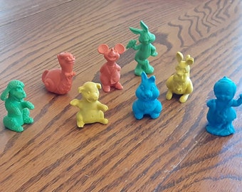 Zabawka Diener Eraser Vintage – nowa, rzadka partia! Kangur, Królik Bugs, mysz w marynarce, świnka, króliczek, ślimak w kapeluszu, pudel, kangurzyca
