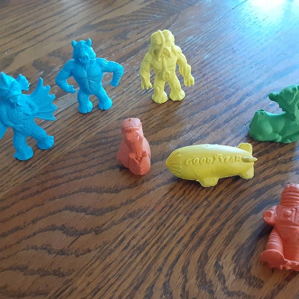 Diener Eraser Vintage Toy - rubber monsters, cthulu bat, cyclops, tree trunk, goodyear blimp, mythical fantasy - pick your favorite!