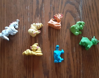 Diener Eraser Vintage Toy - snowman 1966, Christmas elf, reindeer, circus pony horse, turtle with fiddle, cow