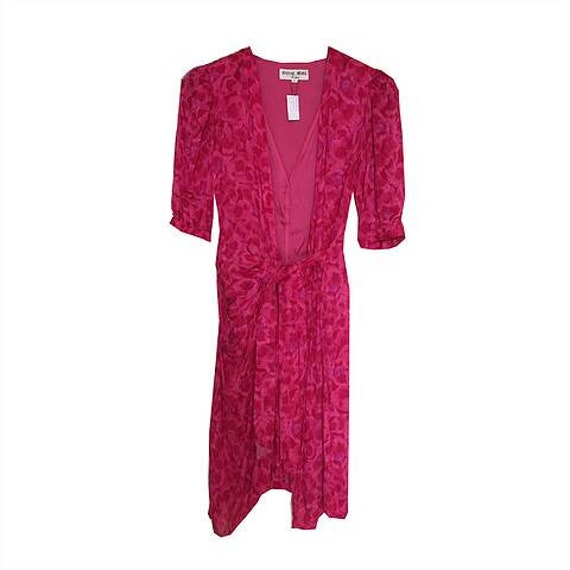 Vintage 70s Hanae Mori Fuchsia Floral Wrap Dress
