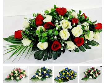 Coffin Spray 2ft 3ft - Artificial Silk Funeral Flowers Tribute Flower Wreath MUM SON DAD Grandad Nan Brother
