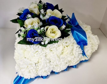 Artificial Silk Funeral Flower Heart Tribute Wreath Arrangement Dad Nan Mum Wife Grandad Brother Uncle Gran Sister