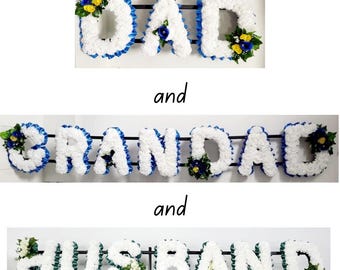 DAD GRANDAD HUSBAND Funeral Flowers Artificial Tribute Package Wreath Silk Grave Memorial Letters or Any 3 and 7 Letter Names