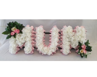 MUM Artificial Silk Funeral Tribute Any 3 Letter Name Flower Wreath DAD SON Bro