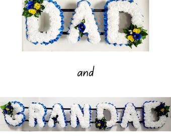 DAD GRANDAD Funeral Flowers Artificial Tribute Package Wreath Silk Grave Memorial Letters or Any 3 and 7 Letter Names