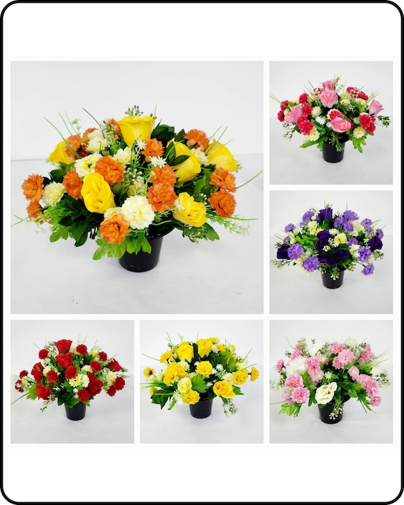 Grave Pot - Artificial Silk Funeral Flowers Tribute Flowers Wreath Memorial Dad Mum Son