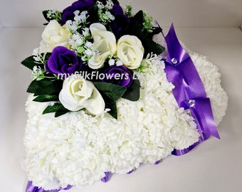 Artificial Silk Funeral Flower Heart Tribute Wreath Arrangement Mum Dad Nan Wife Grandad Brother Uncle Gran Sister