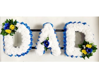 DAD Funeral Flowers Tribute Silk Grave Any 3 Letter Name Flower Wreath MUM SON Nan