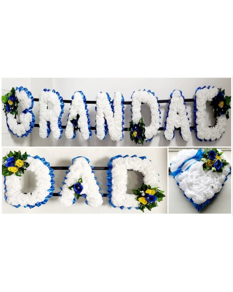 DAD Artificial Silk Funeral Tribute Package Any 3 and 7 Letter Name Flower Wreath GRANDAD SON Etsy