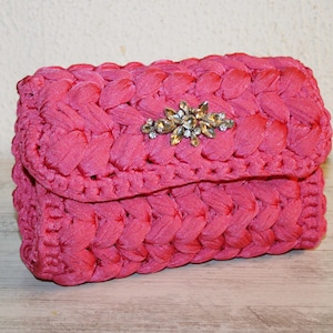Clutch Crochet bag- cute- Handmade - elegant woman bags- crochet- crochet bag - pink bag- hand bag - rhinestone- gift for her