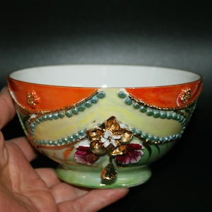 Rare and unique antique JLMenau 1777 - German - decor ceramic cup / breakfast time/ floral design