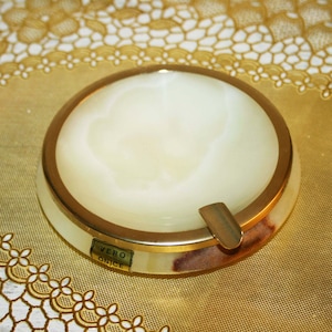 Onyx Ashtray Solid Vintage Brass 1970s Hand Made Italy Ashtray Hand Carved Mid Century Alabaster Achat Marble