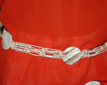 Vintage 85er Jahre, GÜRTEL DAMEN/Schmuck-Muschel-Gürtel/Spezielle Schnalle/Hüftgürtel/Seltener Gürtel/Boho-Gürtel/Geschenk für Sie