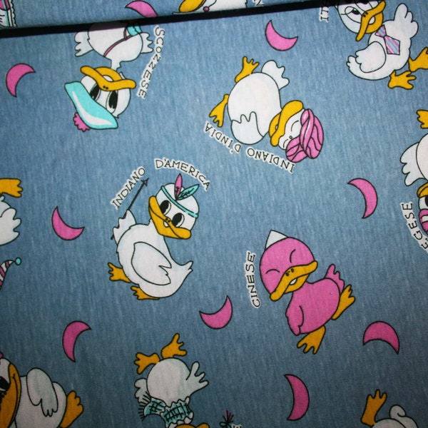 Cotton jersey fabric, ducks pattern fabric, children's fabric - Made in Italy - Vintage 90