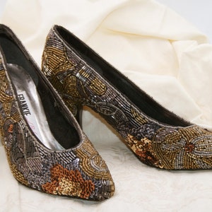 Fashion BEVERLY FELDMAN SEQUIN shoes / women&#39;s shoes / Dècollettè sequins / elegant shoes / multicolored shoes / vintage shoes 80s