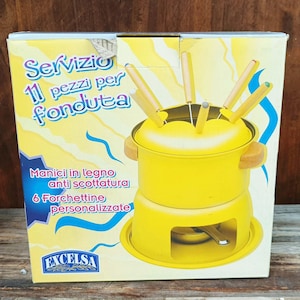 Vintage fondue set for 6 - gift for her - kitchen pot - tableware - made in Italy
