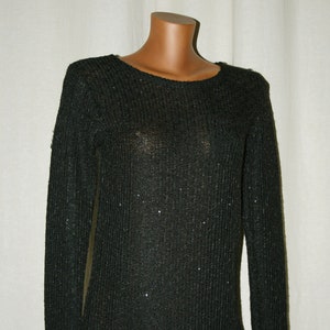 Suéter preto com lantejoulas/mangas compridas/gola redonda/Made in Italy/roupa feminina/Vintage anos 90