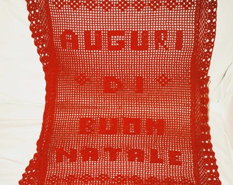 Tapete de ganchillo hecho a mano / Dentelle ROJO / Tapetes de encaje / Tapete grande / regalo de Navidad / Rectángulo / Mantel / Topper de mesa